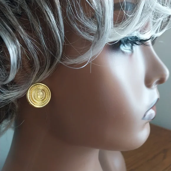 Liz  Claiborne Gold Button Earrings - Picture 9 of 10